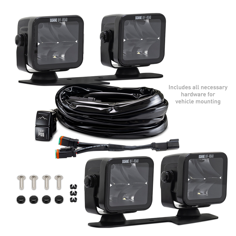 Ford Bronco Light Pods - Ditch - Borne Off-Road - 3x3 Spot Beam, 4-Piece - `21-`27